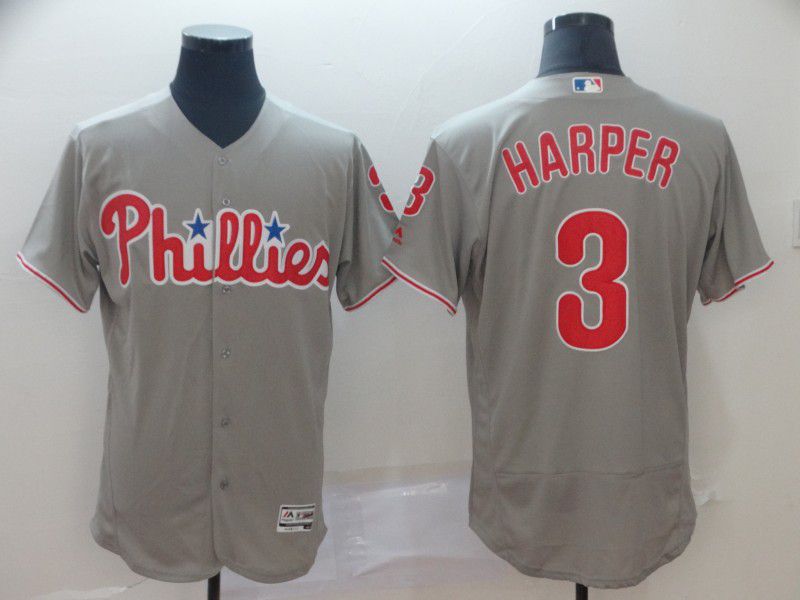 Men Philadelphia Phillies #3 Harper Grey Elite MLB Jerseys->atlanta braves->MLB Jersey